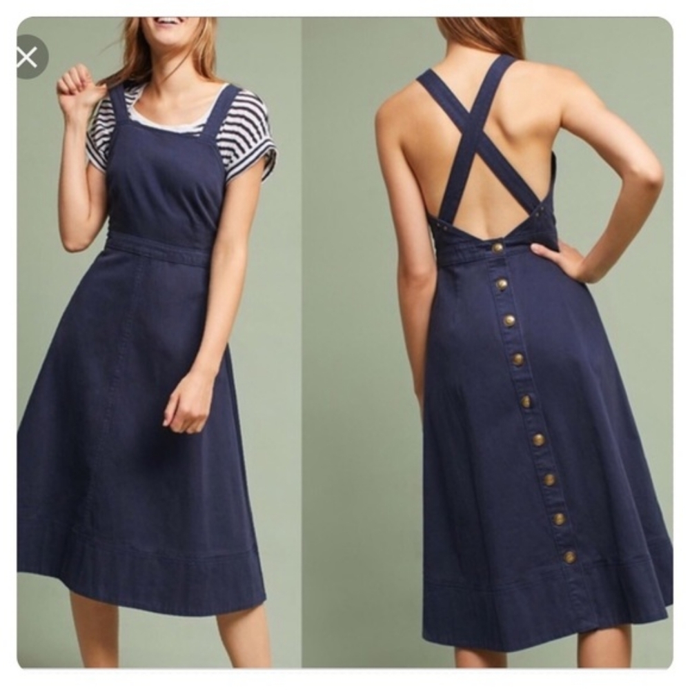 Anthropologie Maeve Chino apron bib midi dress